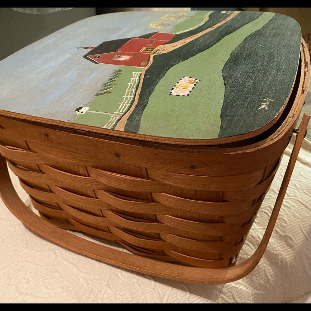 Antique hand painted picnic basket